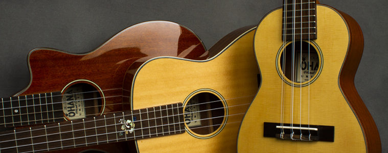 ohana ukuleles BKT-70G, CK-70-A6, and BK-35CG Marcy Marxer Signature