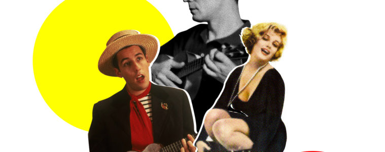 ukes on screen collage with buster keaton, adam sandler, and marilyn monroe