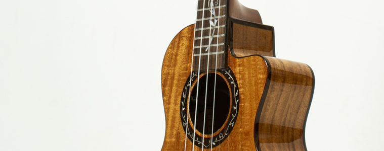 Luna Vineyard Koa Bevel Concert Ukulele close up on body