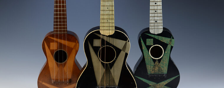 Three Art Moderne ukuleles