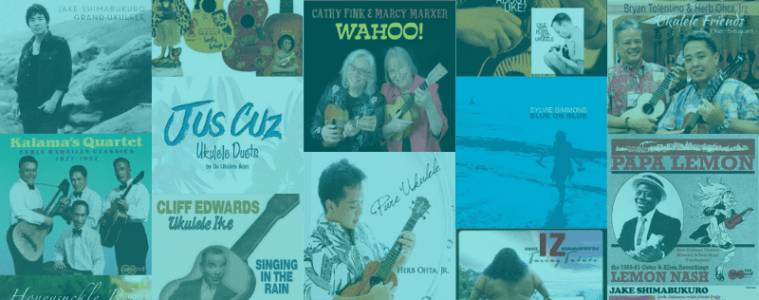 collage of album covers by great uke players